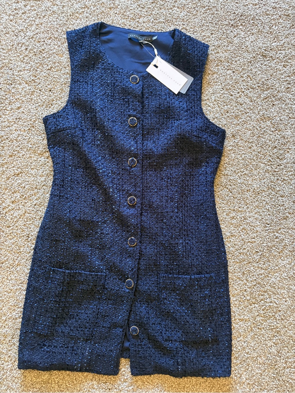Endless Rose Navy Tweed Button-Front Shift Dress